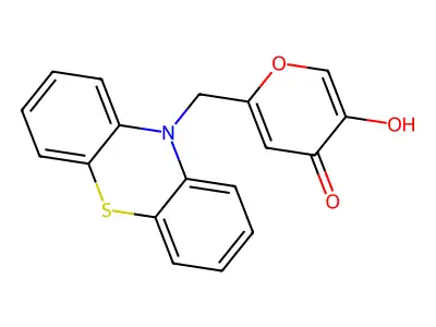 4H-Pyran-4-one, 5-hydroxy-2-phenothiazin-10-ylmethyl- structure