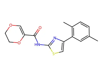 N-[4-(2,5-dimethylphenyl)-1,3-thiazol-2-yl]-2,3-dihydro-1,4-dioxine-5-carboxamide structure