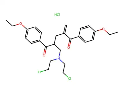2-((Bis(2-chloroethyl)amino)methyl)-1,5-bis(4-ethoxyphenyl)-4-methylene-1,5-pentanedione HCl structure