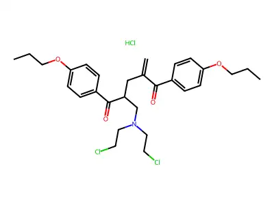 2-((Bis(2-chloroethyl)amino)methyl)-4-methylene-1,5-bis(4-propoxyphenyl)-1,5-pentanedione HCl structure