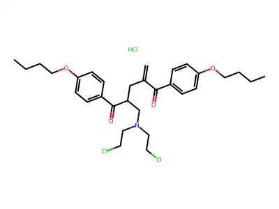 2-((Bis(2-chloroethyl)amino)methyl)-1,5-bis(4-butoxyphenyl)-4-methylene-1,5-pentanedione HCl structure