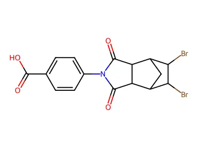 4-(5,6-dibromo-1,3-dioxooctahydro-2H-4,7-methanoisoindol-2-yl)benzoic acid structure