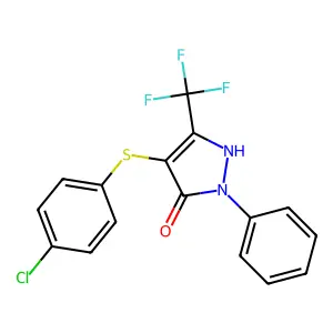 4-(4-chlorophenyl)sulfanyl-2-phenyl-5-(trifluoromethyl)-1H-pyrazol-3-one structure