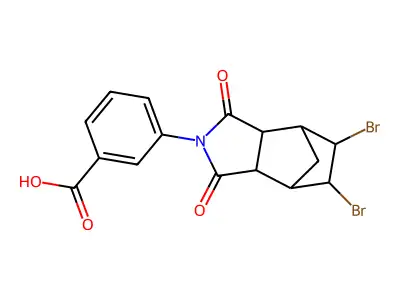 3-(5,6-dibromo-1,3-dioxooctahydro-2H-4,7-methanoisoindol-2-yl)benzoic acid structure