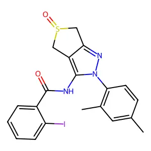 N-[2-(2,4-dimethylphenyl)-5-oxo-4,6-dihydrothieno[3,4-c]pyrazol-3-yl]-2-iodobenzamide structure