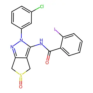 N-(2-(3-chlorophenyl)-5-oxido-4,6-dihydro-2H-thieno[3,4-c]pyrazol-3-yl)-2-iodobenzamide structure
