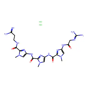 4-(((4-((((Aminoiminomethyl)amino)acetyl)amino)-1-methyl-1H-imidazol-2-yl)carbonyl)amino)-N-(2-(((3-amino-3-iminopropyl)amino)carbonyl)-1-methyl-1H-imidazol-4-yl)-1-methyl-1H-imidazole-2-carboxamide dihydrochloride structure