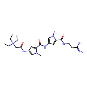 2-((5-(((5-(((3-Amino-3-iminopropyl)amino)carbonyl)-1-methyl-1H-pyrrol-3-yl)amino)carbonyl)-1-methyl-1H-pyrrol-3-yl)amino)-N,N,N-triethyl-2-oxoethanaminium chloride, monohydrochloride structure