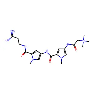 Ammonium, (1-amino-3-(((1-methyl-4-(((1-methyl-4-(((trimethylammonio)acetyl)amino)-1H-pyrrol-2-yl)carbonyl)amino)-1H-pyrrol-2-yl)carbonyl)amino)propylidene)- structure