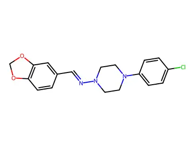 (E)-N-(benzo[d][1,3]dioxol-5-ylmethylene)-4-(4-chlorophenyl)piperazin-1-amine structure