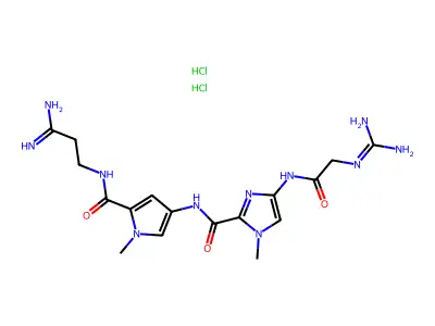 4-((((Aminoiminomethyl)amino)acetyl)amino)-N-(5-(((3-amino-3-iminopropyl)amino)carbonyl)-1-methyl-1H-pyrrol-3-yl)-1-methyl-1H-imidazole-2-carboxamide dihydrochloride structure