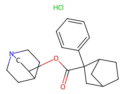 2-Norbornanecarboxylic acid, 2-phenyl-, 3-quinuclidinyl ester, hydrochloride structure
