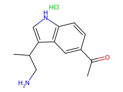 Indole, 5-acetyl-3-(1-amino-2-propyl)-, hydrochloride structure