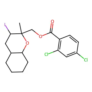 Benzoic acid, 2,4-dichloro-, (octahydro-3-iodo-2-methyl-2H-1-benzopyran-2-yl)methyl ester, (2alpha,3beta,4aalpha,8abeta)- structure