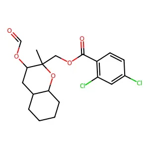 Benzoic acid, 2,4-dichloro-, (3-(formyloxy)octahydro-2-methyl-2H-1-benzopyran-2-yl)methyl ester, (2alpha,3beta,4aalpha,8abeta)- structure