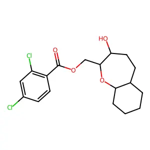 Benzoic acid, 2,4-dichloro-, (decahydro-3-hydroxy-1-benzoxepin-2-yl)methyl ester, (2alpha,3beta,5aalpha,9abeta)- structure