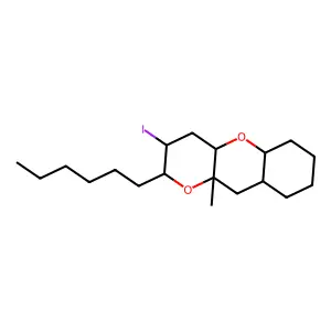 2-Hexyl-3-iodo-10a-methyldodecahydropyrano[3,2-b][1]benzopyran structure