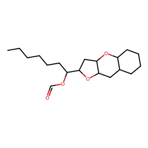 2H-Furo(3,2-b)(1)benzopyran-2-methanol, alpha-hexyldecahydro-, formate, (2alpha(S*),3abeta,4abeta,8aalpha,9aalpha)- structure