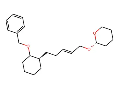(2S)-2-[(E)-5-[(1R)-2-phenylmethoxycyclohexyl]pent-2-enoxy]oxane structure