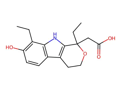 Ethyl (8-ethyl-7-hydroxy-1,3,4,9-tetrahydropyrano(3,4-b)indol-1-yl)acetate structure