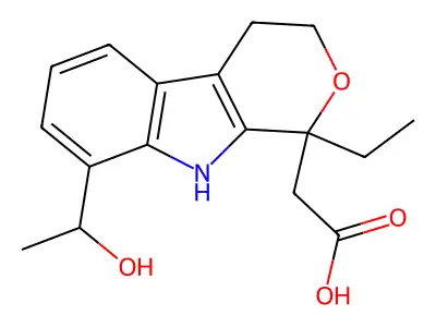 Ethyl [8-(1-hydroxyethyl)-1,3,4,9-tetrahydropyrano[3,4-b]indol-1-yl]acetate structure