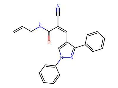 2-cyano-3-(1,3-diphenyl-1H-pyrazol-4-yl)-N-(prop-2-en-1-yl)prop-2-enamide structure