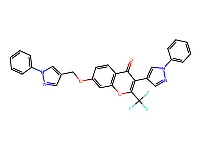 3-(1-phenylpyrazol-4-yl)-7-[(1-phenylpyrazol-4-yl)methoxy]-2-(trifluoromethyl)chromen-4-one structure