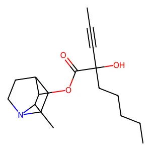 Heptanoic acid, 2-hydroxy-2-(1-propynyl)-, 2-methyl-3-quinuclidinyl ester structure