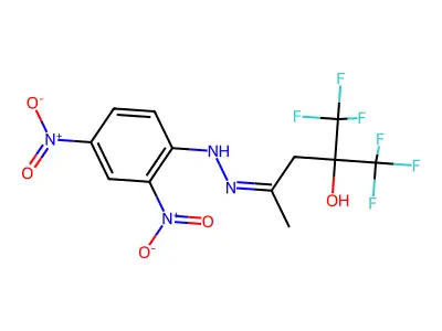 (4Z)-4-[(2,4-dinitrophenyl)hydrazinylidene]-1,1,1-trifluoro-2-(trifluoromethyl)pentan-2-ol structure