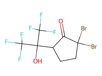 Cyclopentanone, 5,5-dibromo-2-(1,1,1,3,3,3-hexafluoro-2-hydroxy-2-propyl)- structure