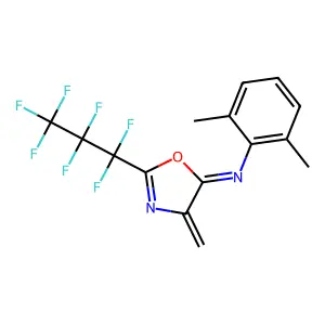 2-Heptafluoropropyl-4-methylene-5-(2,6-dimethylphenylimino)-2-oxazoline structure