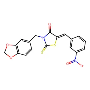 (5Z)-3-(1,3-benzodioxol-5-ylmethyl)-5-(3-nitrobenzylidene)-2-thioxo-1,3-thiazolidin-4-one structure