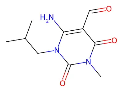 6-amino-3-methyl-1-(2-methylpropyl)-2,4-dioxo-1,2,3,4-tetrahydropyrimidine-5-carbaldehyde structure