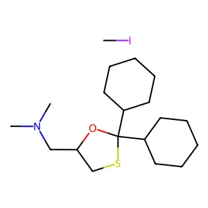 2,2-Dicyclohexyl-5-((dimethylamino)methyl)-1,3-oxathiolane methiodide structure