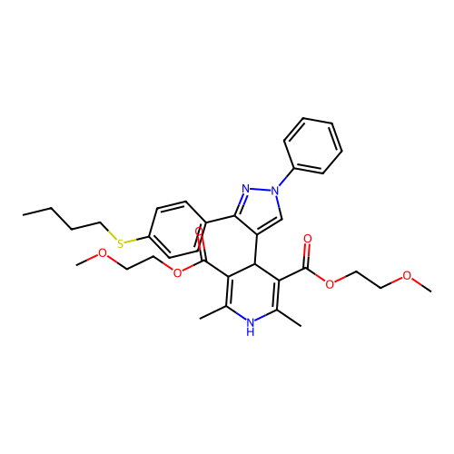 bis(2-methoxyethyl) 4-[3-(4-butylsulfanylphenyl)-1-phenylpyrazol-4-yl]-2,6-dimethyl-1,4-dihydropyridine-3,5-dicarboxylate structure