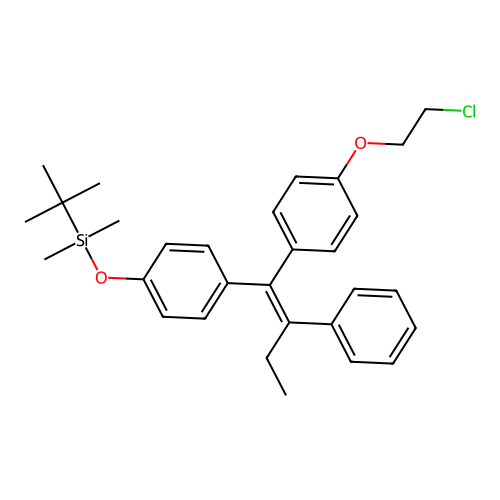 [4-[1-[4-(2-chloroethoxy)phenyl]-2-phenyl-but-1-enyl]phenoxy]-dimethyl-tert-butyl-silane structure
