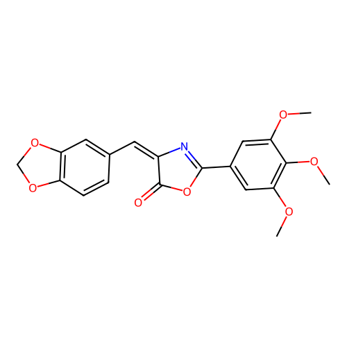 (4E)-4-(1,3-benzodioxol-5-ylmethylidene)-2-(3,4,5-trimethoxyphenyl)-1,3-oxazol-5-one structure
