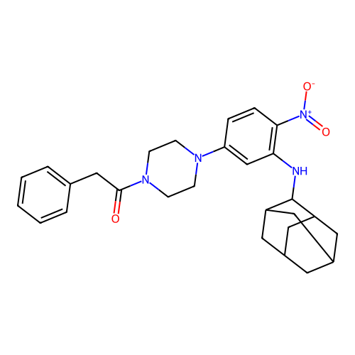1-[4-[3-(2-adamantylamino)-4-nitrophenyl]piperazin-1-yl]-2-phenylethanone structure