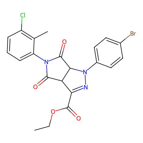 ethyl 1-(4-bromophenyl)-5-(3-chloro-2-methylphenyl)-4,6-dioxo-1,3a,4,5,6,6a-hexahydropyrrolo[3,4-c]pyrazole-3-carboxylate structure