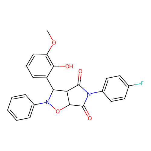 5-(4-fluorophenyl)-3-(2-hydroxy-3-methoxyphenyl)-2-phenyl-3a,6a-dihydro-3H-pyrrolo[3,4-d][1,2]oxazole-4,6-dione structure