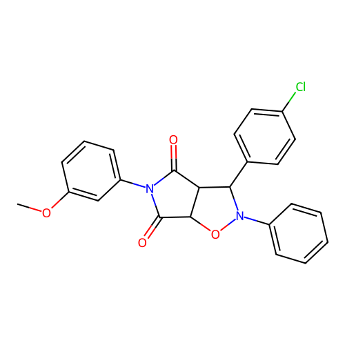 3-(4-chlorophenyl)-5-(3-methoxyphenyl)-2-phenyl-3a,6a-dihydro-3H-pyrrolo[3,4-d][1,2]oxazole-4,6-dione structure