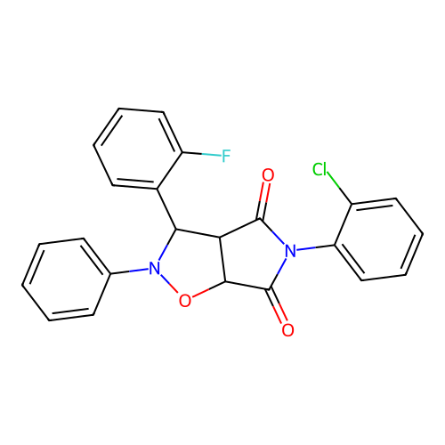 3-(2-chlorophenyl)-8-(2-fluorophenyl)-7-phenyl-6-oxa-3,7-diazabicyclo[3.3.0]octane-2,4-dione structure