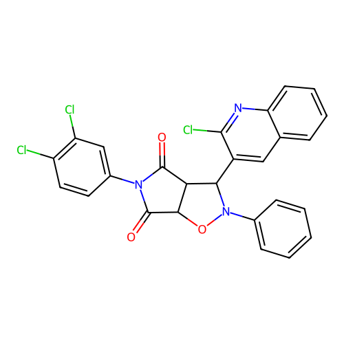 3-(2-chloroquinolin-3-yl)-5-(3,4-dichlorophenyl)-2-phenyl-3a,6a-dihydro-3H-pyrrolo[3,4-d][1,2]oxazole-4,6-dione structure