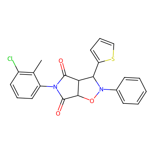 5-(3-chloro-2-methylphenyl)-2-phenyl-3-(thiophen-2-yl)dihydro-2H-pyrrolo[3,4-d][1,2]oxazole-4,6(3H,5H)-dione structure