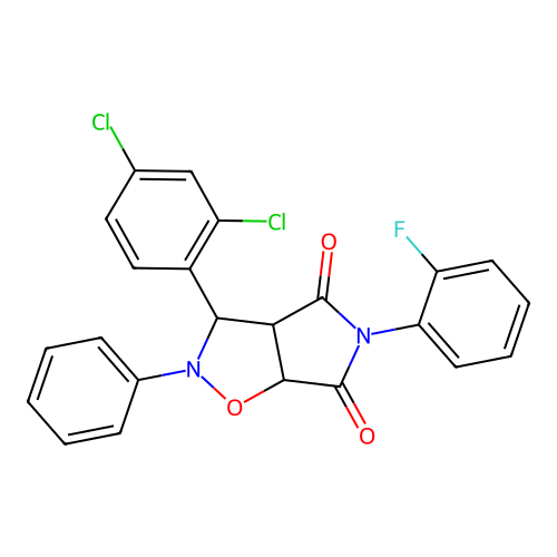 3-(2,4-dichlorophenyl)-5-(2-fluorophenyl)-2-phenyl-3a,6a-dihydro-3H-pyrrolo[3,4-d][1,2]oxazole-4,6-dione structure
