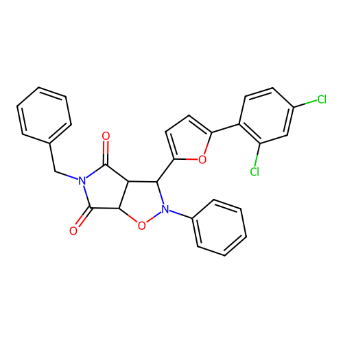 3-benzyl-8-[5-(2,4-dichlorophenyl)-2-furyl]-7-phenyl-6-oxa-3,7-diazabicyclo[3.3.0]octane-2,4-dione structure
