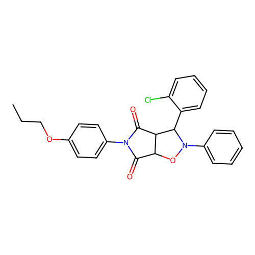 3-(2-chlorophenyl)-2-phenyl-5-(4-propoxyphenyl)-3a,6a-dihydro-3H-pyrrolo[3,4-d][1,2]oxazole-4,6-dione structure