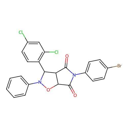 3-(4-bromophenyl)-8-(2,4-dichlorophenyl)-7-phenyl-6-oxa-3,7-diazabicyclo[3.3.0]octane-2,4-dione structure