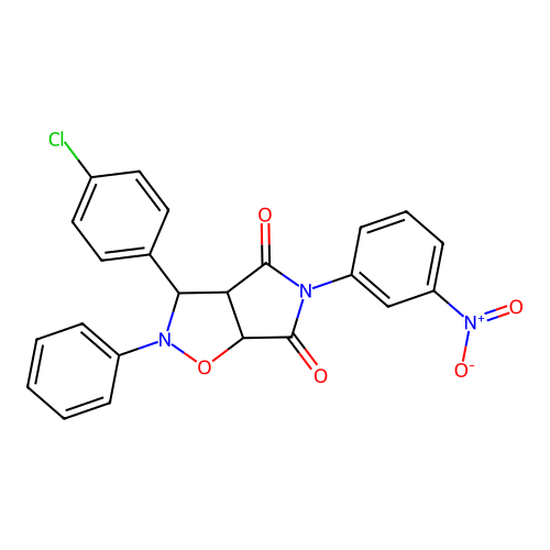 3-(4-chlorophenyl)-5-(3-nitrophenyl)-2-phenyl-3a,6a-dihydro-3H-pyrrolo[3,4-d][1,2]oxazole-4,6-dione structure