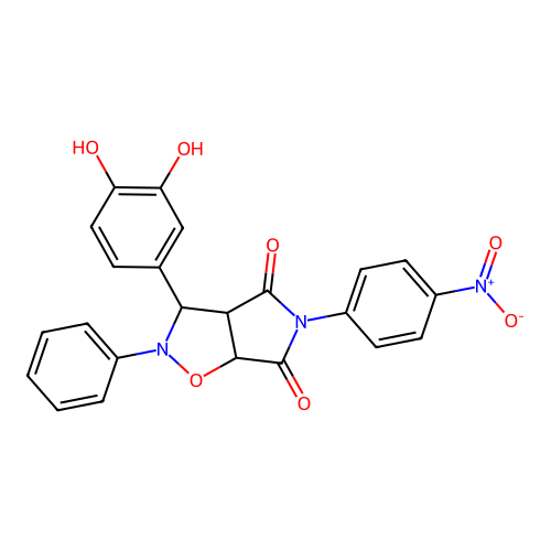 3-(3,4-dihydroxyphenyl)-5-(4-nitrophenyl)-2-phenyl-3a,6a-dihydro-3H-pyrrolo[3,4-d][1,2]oxazole-4,6-dione structure